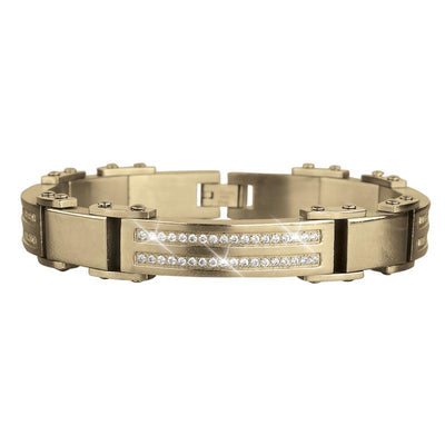 Revington Men's Bracelet in gold-plated stainless steel featuring a sleek design with embedded clear crystals, perfect for sophisticated men's jewelry collections.