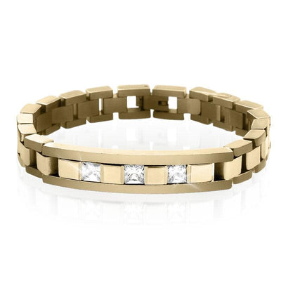 Delta Men's Bracelet in gold-plated stainless steel featuring a modern link design with embedded sparkling square-cut stones, ideal for stylish men's jewelry collection.