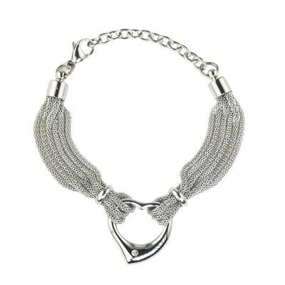 Steel Heart Bracelet for female made of stainless steel featuring multiple chain strands and a heart-shaped pendant with a small gemstone detail, elegant jewelry accessory.