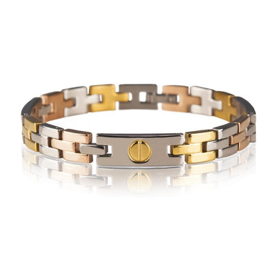 Landor Men's Bracelet crafted from stainless steel with a two-tone plating, featuring an interlocking link design perfect for stylish male jewelry collections.