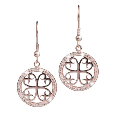 Ladies' Celtic Rose Gold Earrings crafted from sterling silver with intricate Celtic design and rose gold plating, elegant jewelry for women.