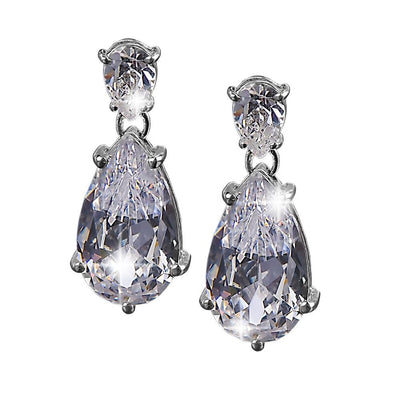 Perfect Pair Earrings featuring sterling silver with rhodium plating, designed for women, showcasing elegant teardrop-shaped sparkling stones for timeless jewelry style.