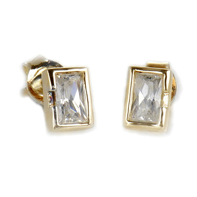 Peridot Baguette Clear Earrings featuring rectangular clear stones set in sterling silver with gold plating designed for women, elegant and timeless jewelry accessory.