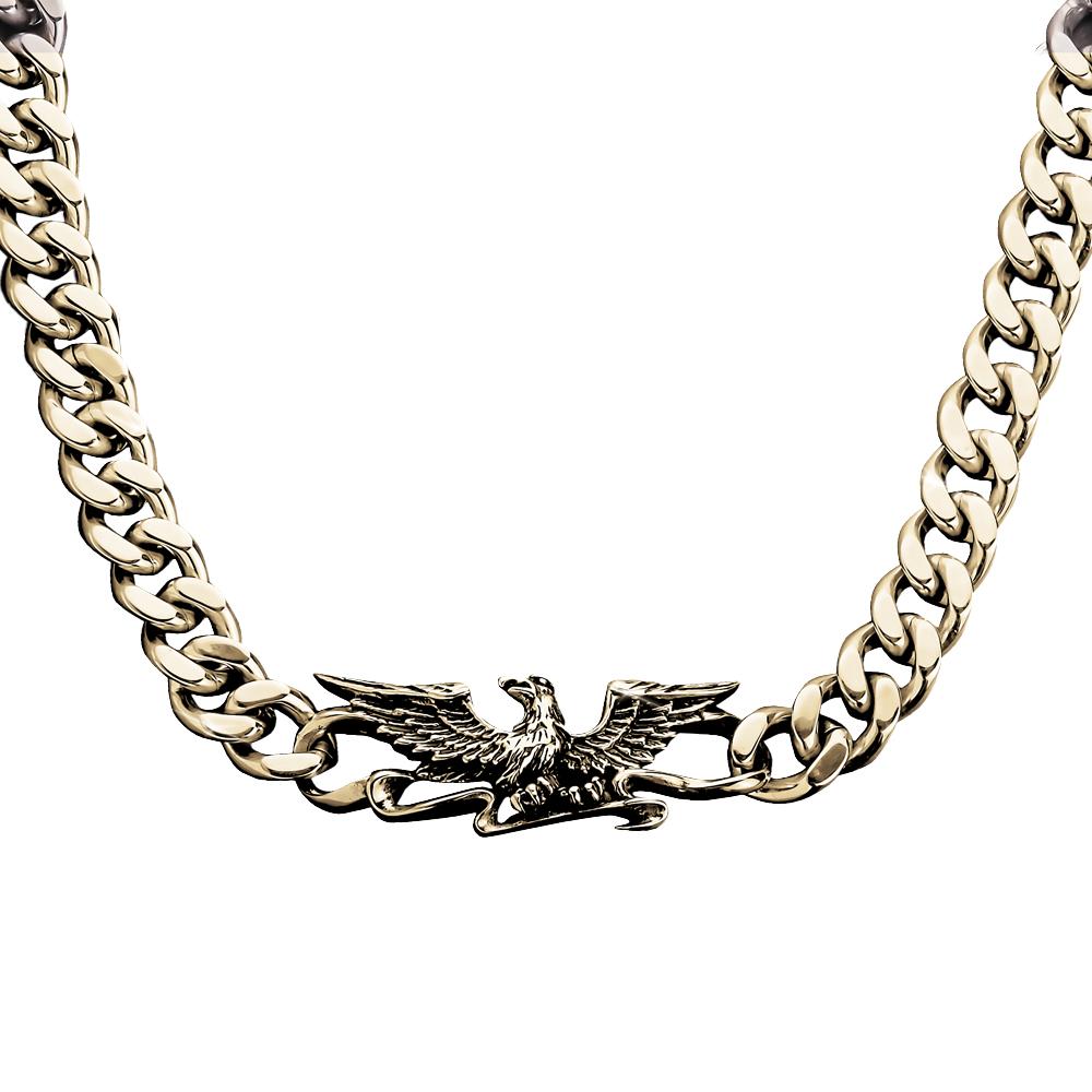 Patriot Eagle Gold Necklace featuring a gold-plated stainless steel chain with a detailed eagle pendant, designed for male jewelry collectors and enthusiasts.
