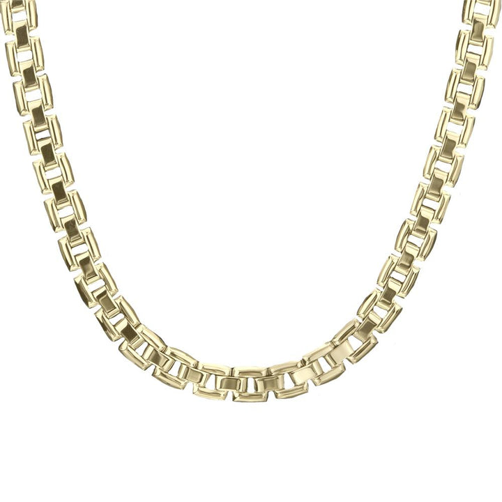Milano Necklace featuring a gold-plated stainless steel chain designed for men, showcasing a bold and stylish link pattern ideal for sophisticated jewelry collections.