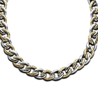 Conway Steel Necklace featuring a two-tone stainless steel chain with textured gold and smooth silver links designed for male jewelry collectors.