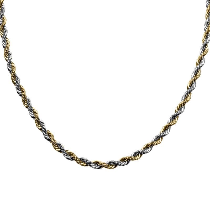 Two Tone Rope Chain Necklace featuring a twisted design in dual plating colors, crafted for male jewelry with a stylish and elegant look.
