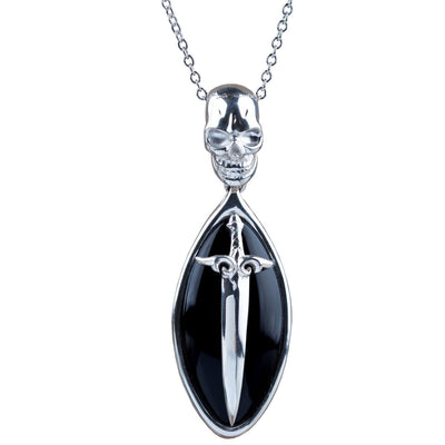 Daniel Steiger Black Agate Skull Rhodium Pendant