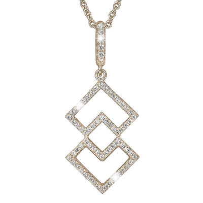 Times Square Pendant featuring interlocking geometric shapes adorned with sparkling stones, crafted in sterling silver with gold plating, designed for women.