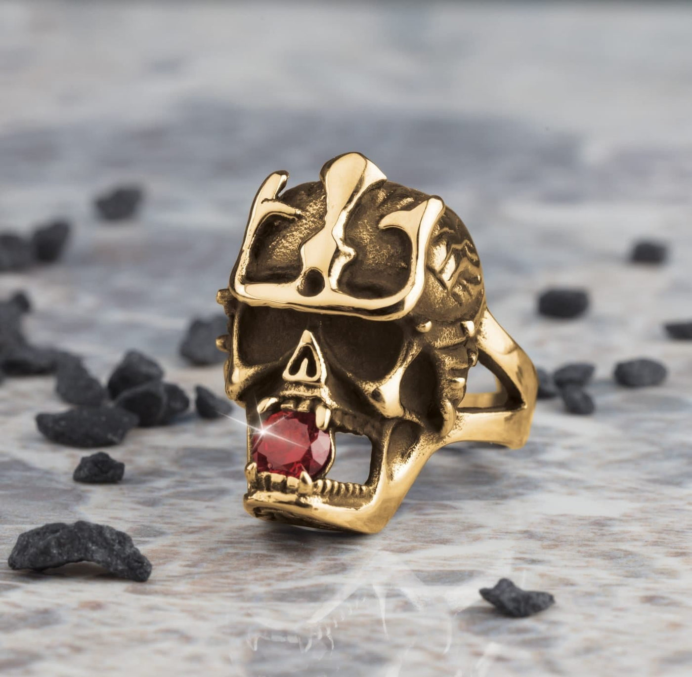 Daniel Steiger Azteca Skull Gold Men's Ring