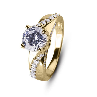 Oliva Glisten Ring featuring a sterling silver band plated in gold, designed for women with a large central gemstone and smaller sparkling accent stones along the band.