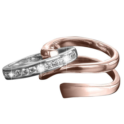Twister Rose Gold Ring featuring a two-tone sterling silver and rose gold design with sparkling stones in a modern, elegant style for female jewelry collections.