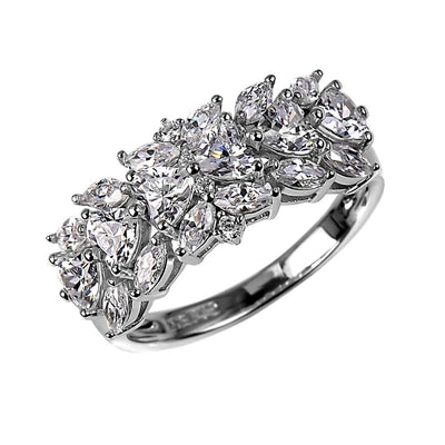 Florianna Marquise Ring crafted in sterling silver with rhodium plating, featuring multiple sparkling marquise-cut stones designed for women’s jewelry.