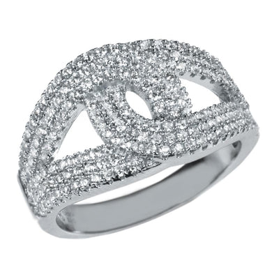 Eve Rhodium Ring featuring a sterling silver band with intricate rhodium plating and a stunning design adorned with sparkling stones for elegant female jewelry.