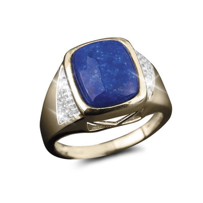Laguna Men's Ring featuring a sterling silver band with gold plating and a polished rectangular blue gemstone centerpiece, a refined piece of men's jewelry.