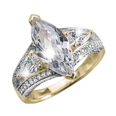 Millionaire Marquise Two Tone Ring featuring a marquise-cut center stone with sterling silver two-tone plating and delicate accent stones for elegant female jewelry.