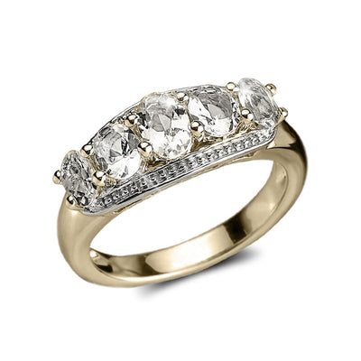 Morganite Delight Ring featuring five sparkling stones set in a two-tone sterling silver band, designed elegantly for women seeking refined jewelry.