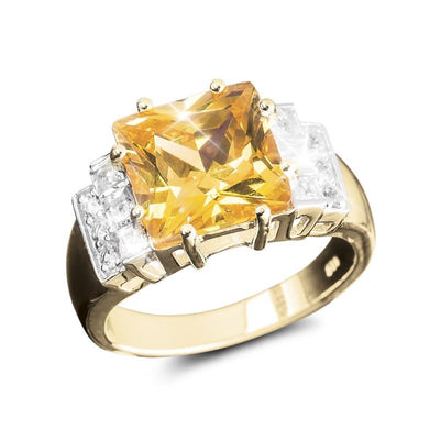 Princetta Canaria Ring featuring a square-cut golden stone set in sterling silver with gold plating, designed for female jewelry enthusiasts seeking elegant rings.